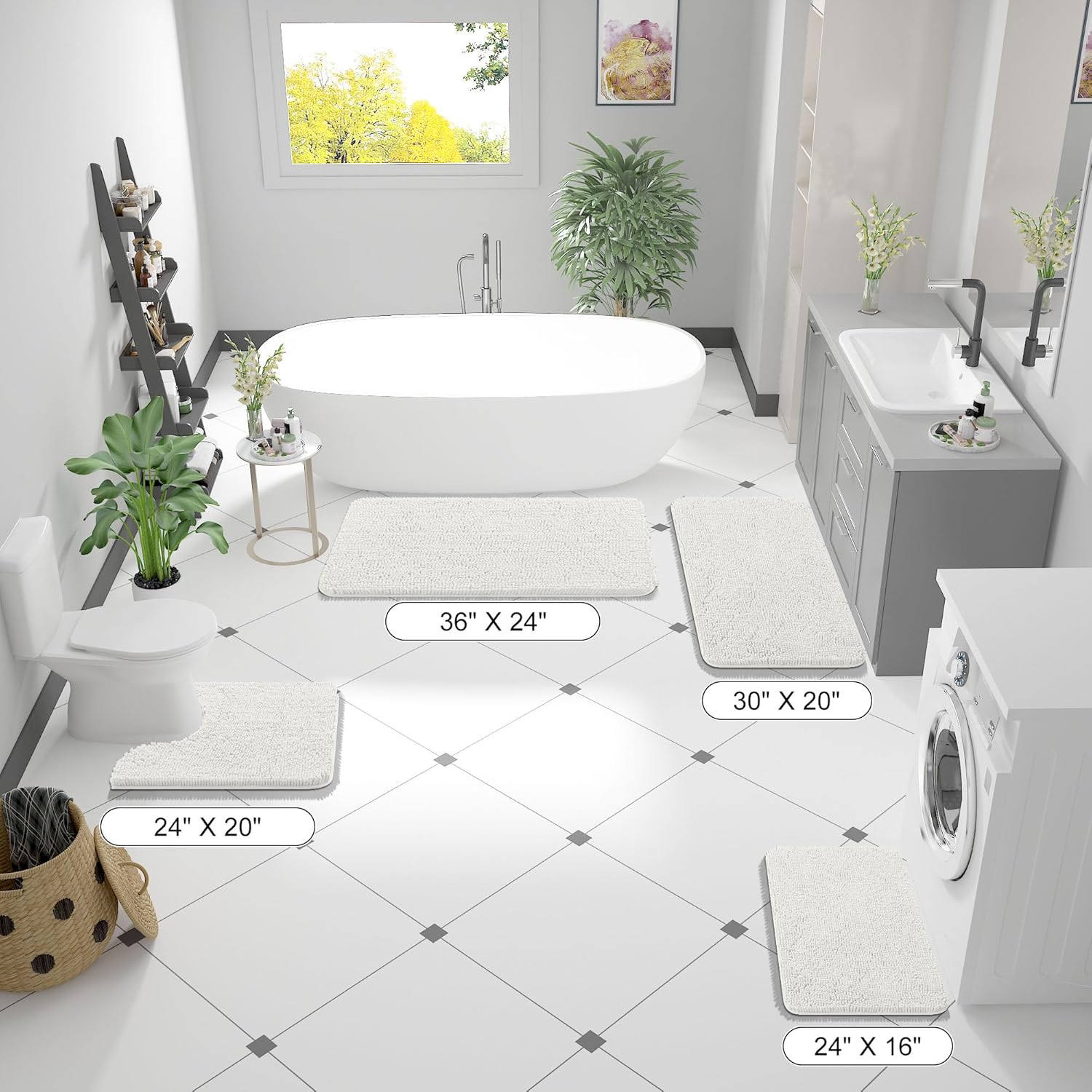 OLANLY Large Bath Rugs - Extra Soft Chenille, Quick-Dry & Machine Washable | 40x24 Inches, Ivory
