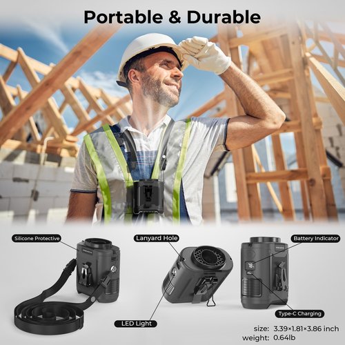 10000mAh Portable Waist Fan, Father Day Gifts for Husband Dad, Blue Collar Worker Belt Clip Fan with Light, Essentials for Camping Gardening, 40H 16000RPM Rechargeable Cooling Gadgets for Men 2026