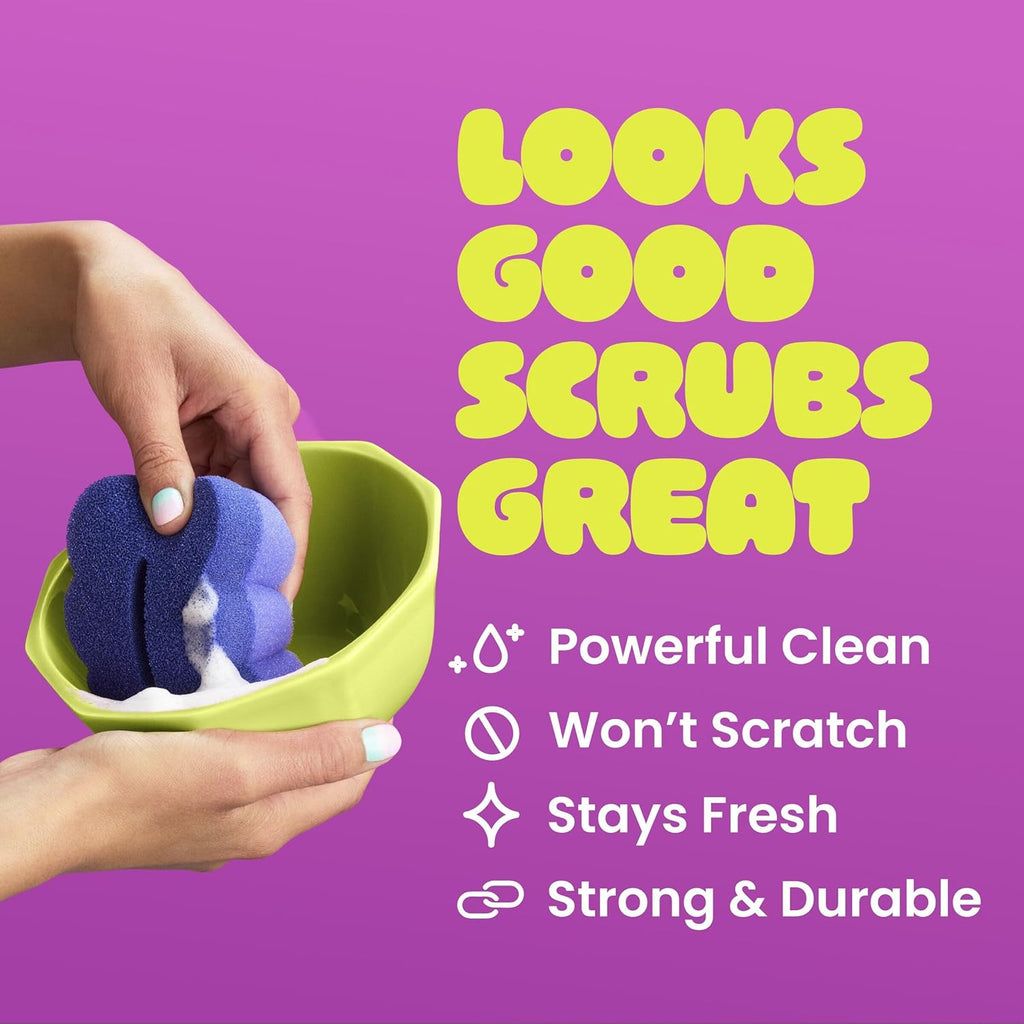 Scotch-Brite 2-Sided Scrub & Wipe Sponges - Midnight Mode, 6 Pack for Effective Kitchen Cleaning
