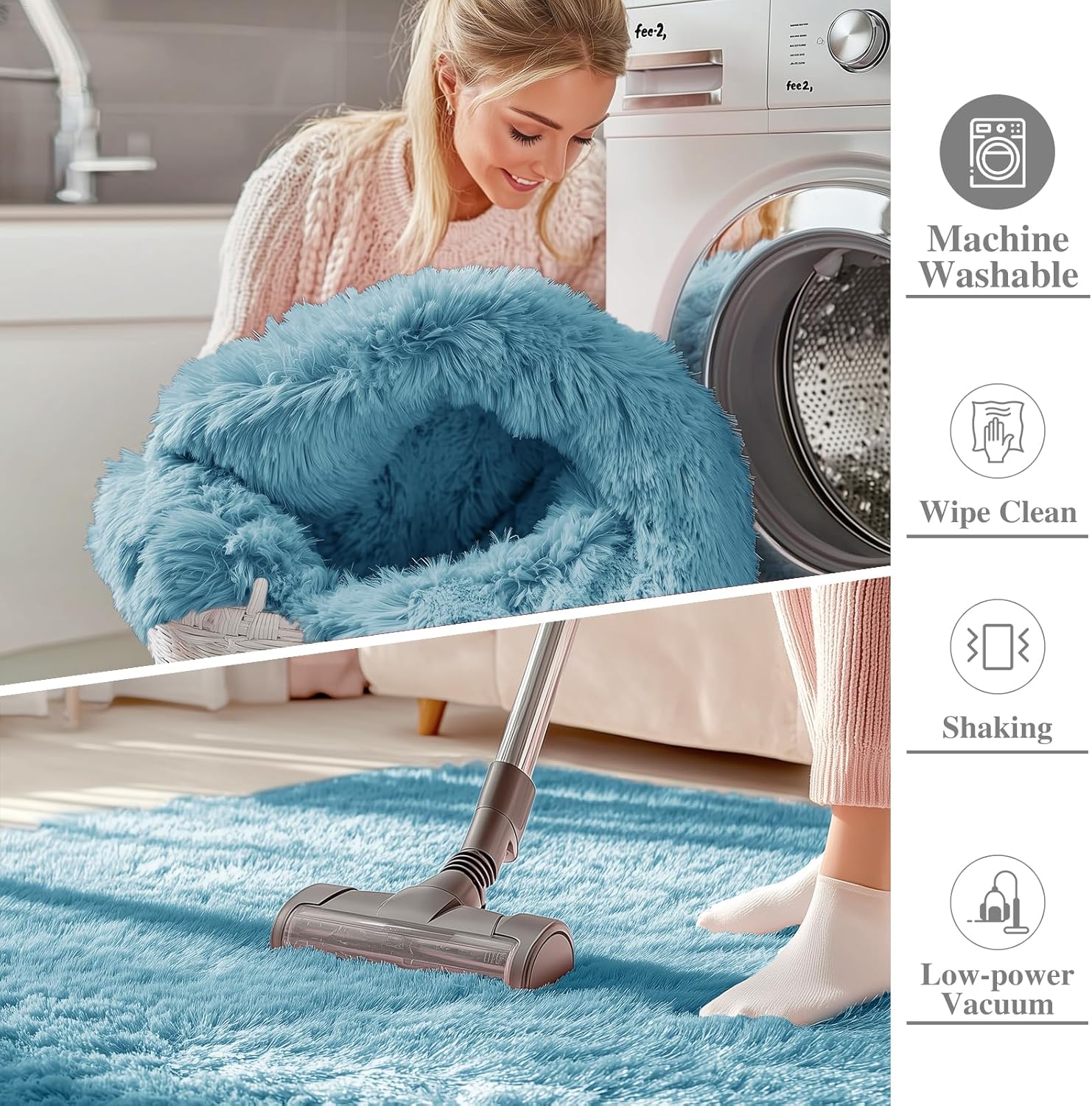 OLANLY 8x10 Large Area Rug - Soft Fluffy Shaggy Carpet for Living Room & Bedroom | Slate Blue