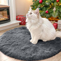 OLANLY Grey Round Rug - Soft, Fluffy Shaggy Carpet for Bedroom | 2 ft Machine Washable Area Rug