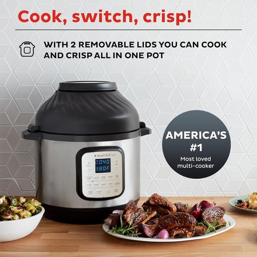 Instant Pot Duo Crisp 11-in-1 Air Fryer & Electric Pressure Cooker - 8QT Black/Stainless Steel, Free Recipe App
