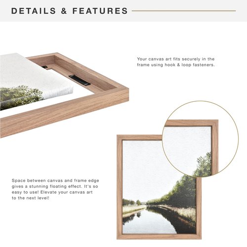 MCS Canvas Float Frames 11x14 Frame, Walnut Woodgrain for Finished Canvases, Vertical & Horizontal Wall Hanging Large with Adhesive for Canvas Paintings (1-Pack)