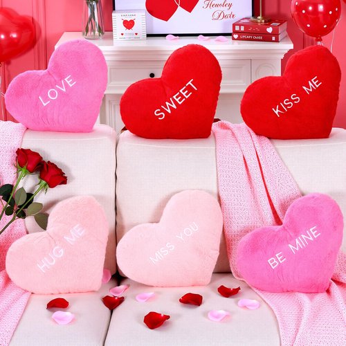 Novabright 6 Pcs Valentines Day Heart Pillows 12", Love Heart Shaped Pillow Plush Throw Pillow, Cute Pink Pillows for Gifts Valentines Day Living Room Bedroom Decor(Conversation)