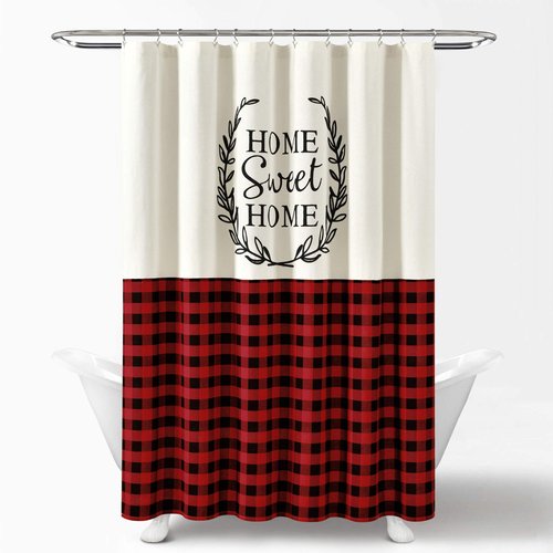 Lush Decor Red Buffalo Plaid Home Sweet Home Wreath Cotton Shower Curtain (72" x 72")