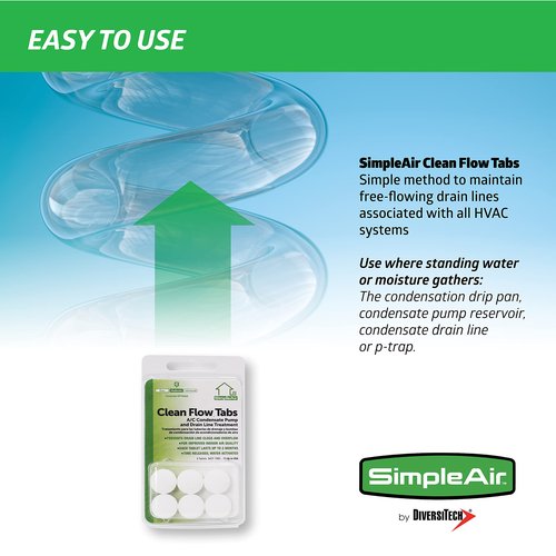 SimpleAir SACF Drain Line Clean Flow Tabs, for AC Units, HVAC Systems, Dehumidifiers, Condensate Drain Line Applications, 6 Count (1 Pack)