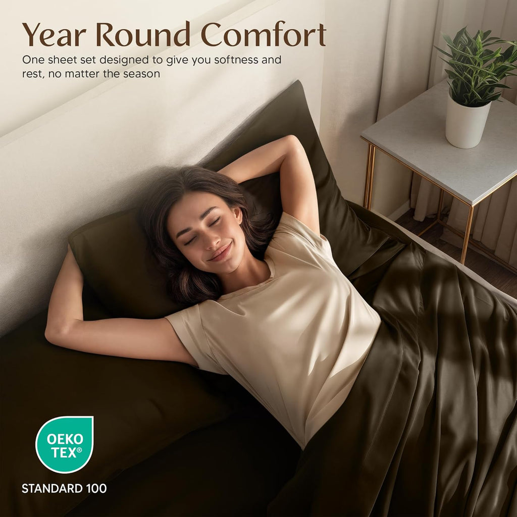 Utopia Bedding Queen Size Sheet Set - Soft, Breathable Microfiber | 4-Piece in Brown, Oeko-Tex Certified