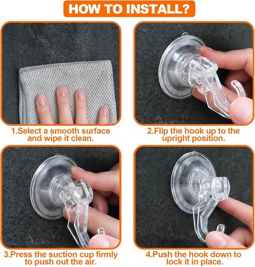 KORCCI Suction Cup Hooks - Heavy-Duty 10 LB Load, No Trace & Reusable | Clear for Bathroom & Kitchen - 2 Pack
