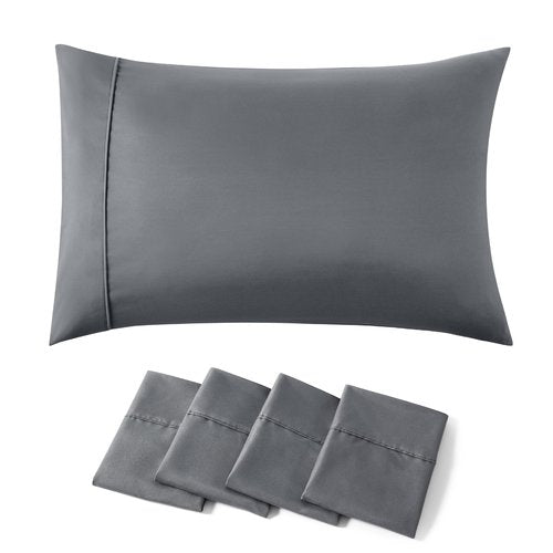 Bedsure Queen Pillow Cases Set of 4 - Dark Grey Brushed Microfiber Pillowcases 4 Pack, Super Soft Pillow Case Covers with Envelope Closure for Kids, Wrinkle, Fade Resistant, 20x30 Inches