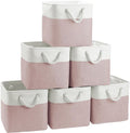 FinishingBo Cube Storage Bins - 6 Pack 11x11 Inch with Cotton Handles for Closet & Shelves | White/Pink