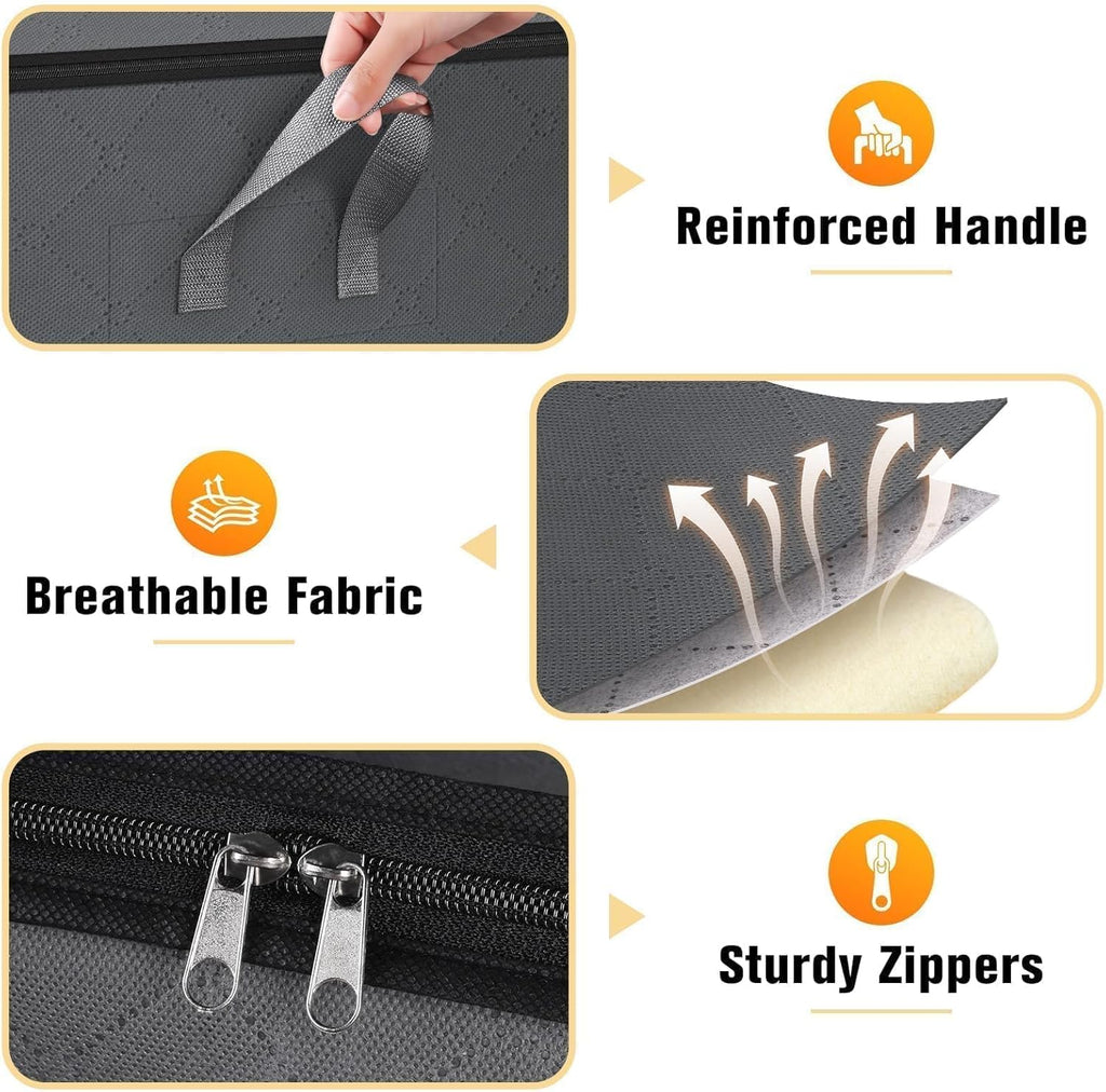 SpaceTrove Clothes Storage Bags - 80L Large Capacity Organizers with Visual Window | 6-Pack Grey Bedding Containers
