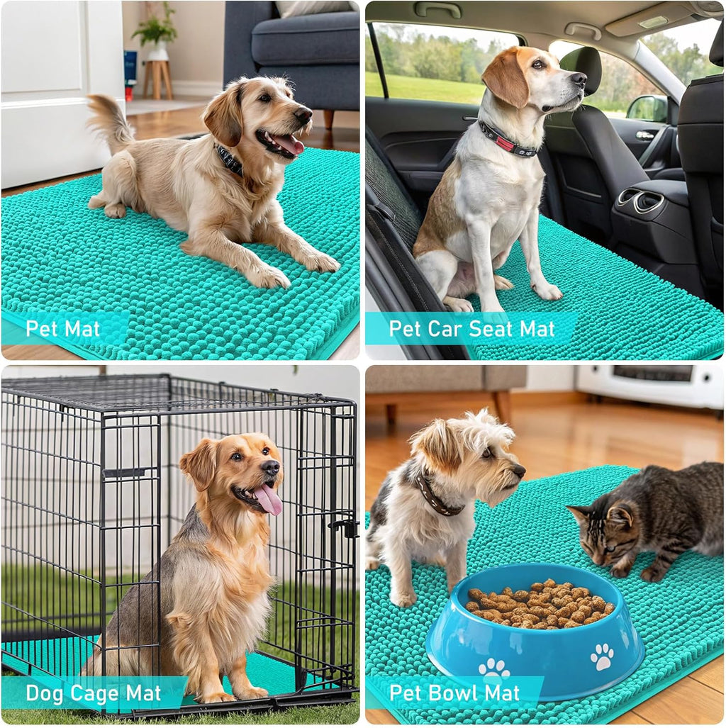 OLANLY Dog Door Mat - Absorbent Non-Slip Chenille Mud Mat for Indoor Use | 30x17 Inches, Teal