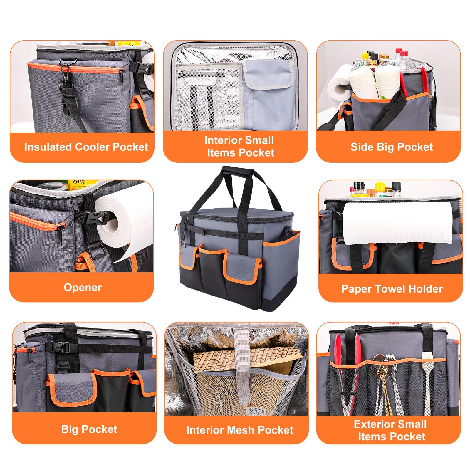 Homyplaza Large BBQ Grill Caddy with Paper Towel Holder, Foldable Insulated Picnic Organizer Bag for Outdoor Grilling, Tailgating, Camping, RV Trips, Must-Have Storage for Cooking Tools Supplies