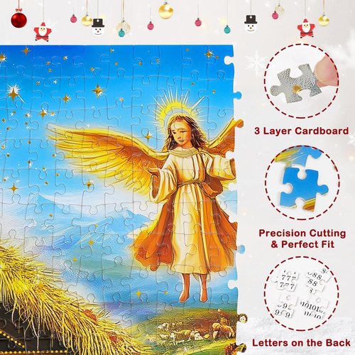 Gold Foil Accents Advent Calendar - 1008-Piece Christmas Jigsaw Puzzle | Religious Nativity Scene Countdown