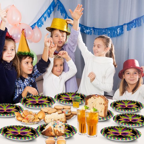 Qyeahkj 50 PCS Mardi Gras Oval Paper Plates Large 11” Disposable Masquerade Mask Party Decorations Mardi Gras Supplies Favor for Carnival Gifts Masquerade Party Tableware Set