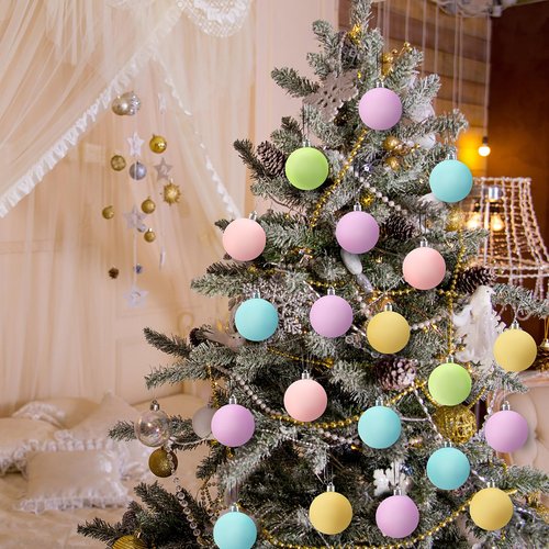 Gejoy 30 Pcs Pastel Christmas Bulbs Ornaments 2.36'' Pastel Candy Christmas Decorations Shatterproof Macaron Xmas Tree Balls Hanging Ornaments Pink Green Yellow Blue Rainbow Xmas Tree Decor