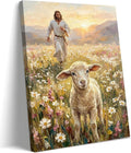 Jesus and Lamb Canvas Wall Art - Inspirational Christian Decor for Living Room | 12x16in Framed Print