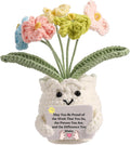 YOOJEE Forget-Me-Not Crochet Flower Potted Plant Gift Handmade Positive Desk Decor with Card - May You Be Proud of The Work That You Do - Appreciation Farewell Retirement Goodbye Gift Coworker Teacher