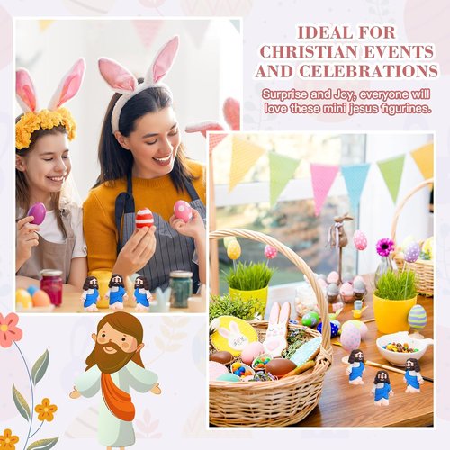 Bememo Mini Jesus Figurines - 25 Pcs Original Design Rubber Figures for Religious Gifts & Easter Egg Filling | Blue