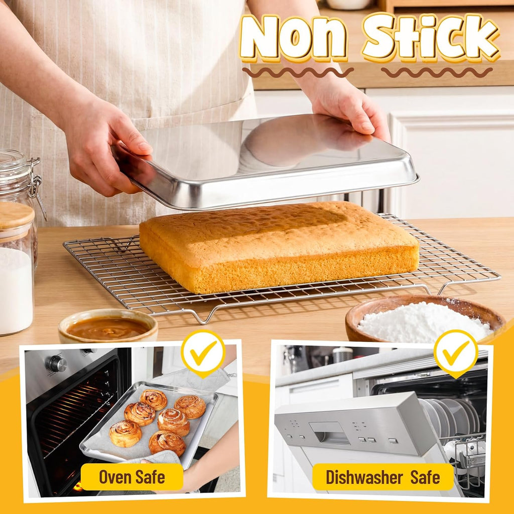 Skiennix Stainless Steel Baking Pans Set - 4 Pack Commercial Grade Cookie Sheets | 10/12/16/18 Inch Non-Stick Cookware