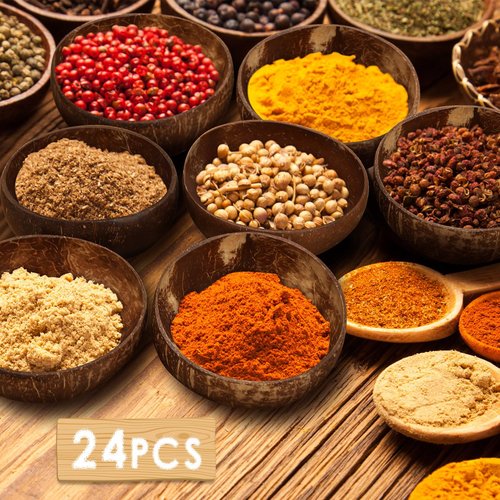 Bokon 24 Pcs Coconut Shell Bowls Polished Wooden Bowls Natural for Smoothie Acai Salad Vegan Gifts Kitchen Decor (Large)