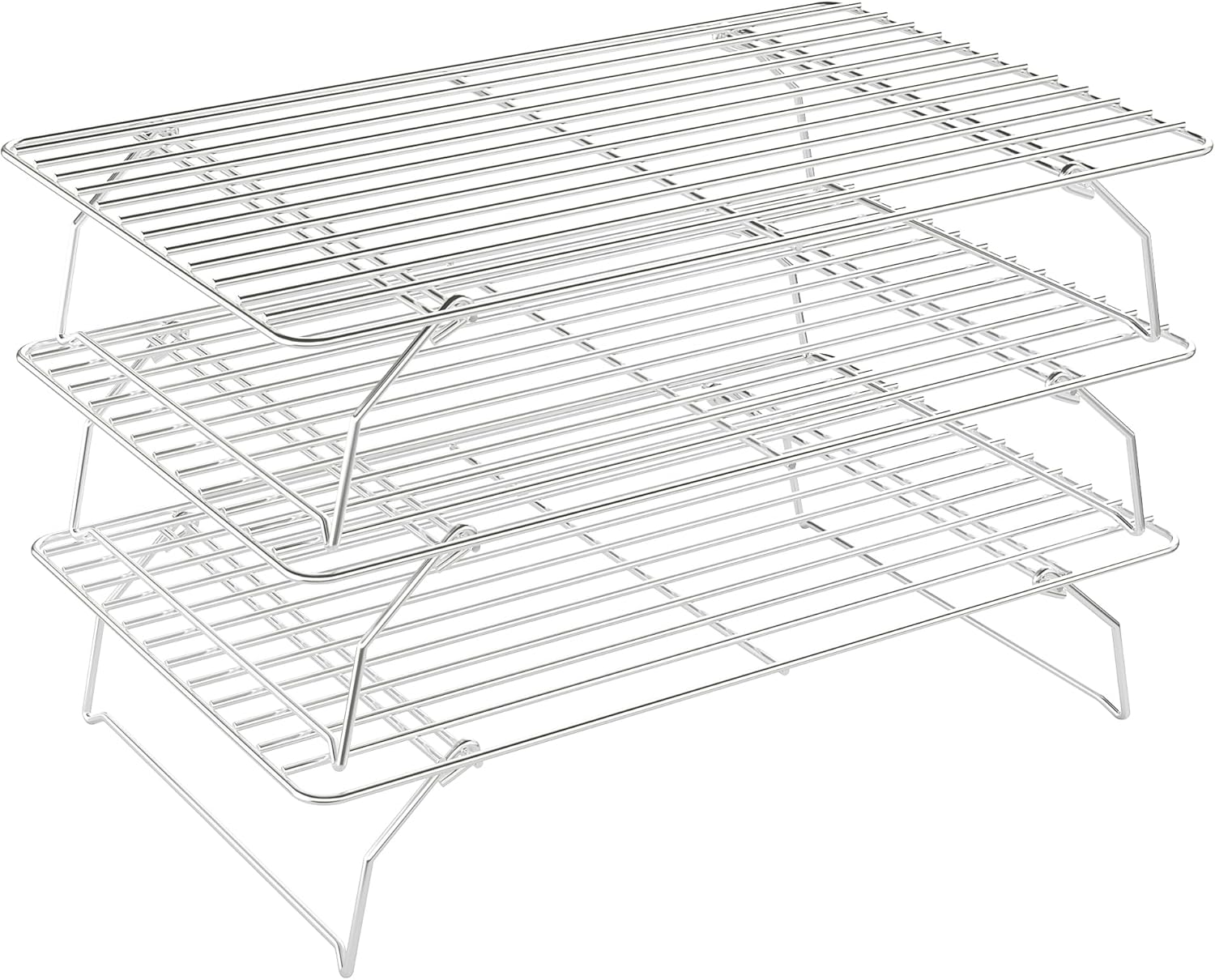Skiennix 3-Tier Stackable Cooling Rack - Heavy Duty Baking Rack for Cookies, Pizza, Cakes | 15.8” x 10” - Oven & Dishwasher Safe - Silver