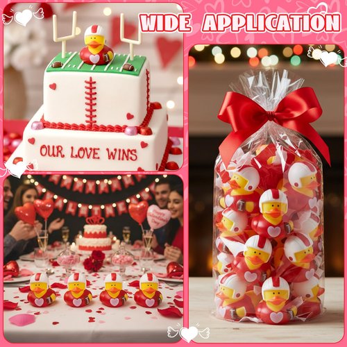 Civaner 24 Pcs Valentines Day Football Rubber Ducks 2 Inch Red Mini Football Player Rubber Ducks Bulk Heart Themed Duckies for Valentines Gifts Team Prize Party Favors Bag Stuffers