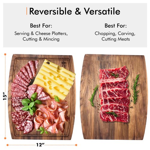 Spartali & Company Black Walnut Cutting Board Set for Kitchen, Reversible Wooden Chopping Board With Juice Grooves, Made from American Black Walnut, set of 2 sizes 12x9 & 15x12. Gift Box included!
