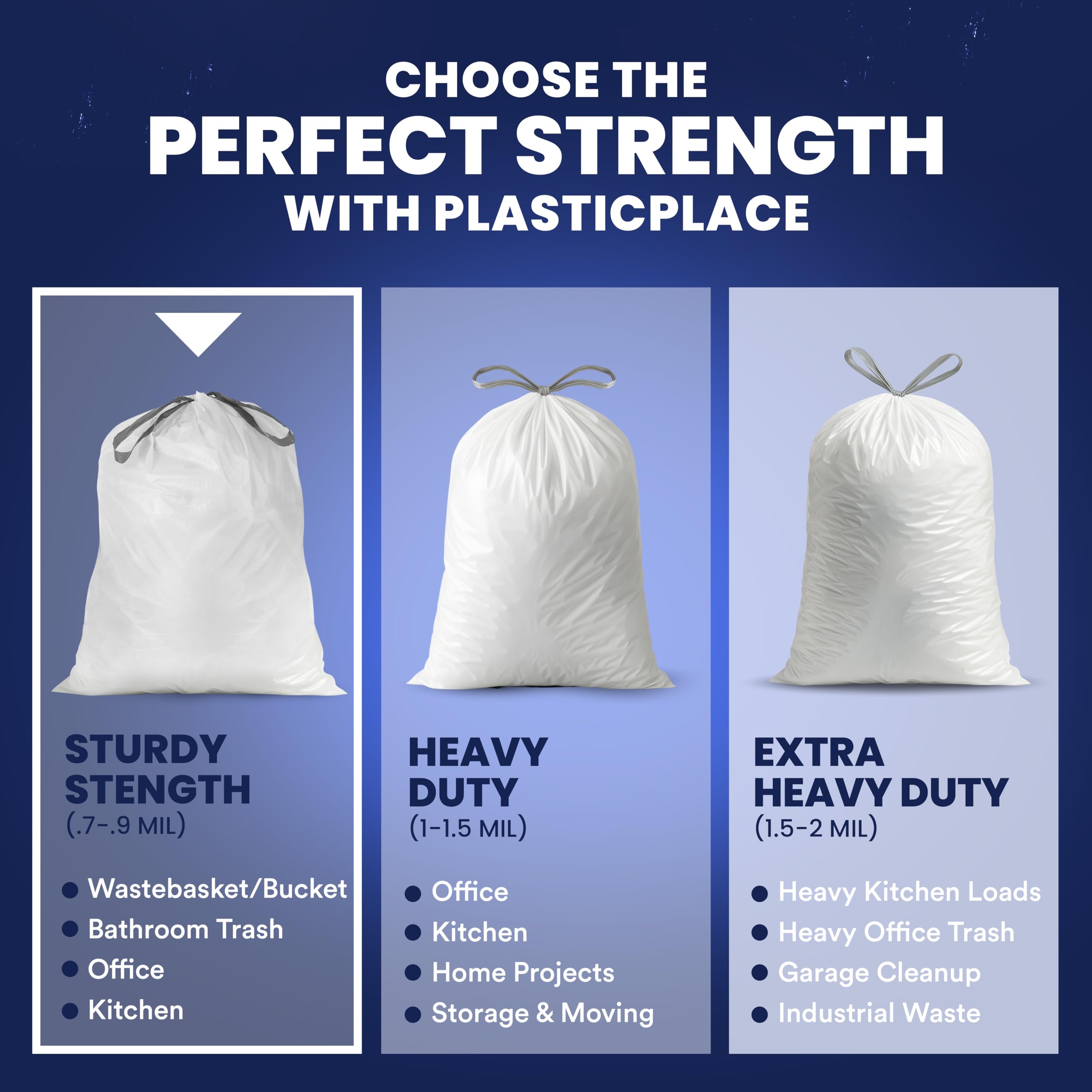 Plasticplace 8 Gallon Trash Bags -White Drawstring Garbage Can Liners - 200 Count - Leak-Resistant and Tear-Proof for Kitchen, Bathroom, Office, and Small Trash Cans 0.7 Mil