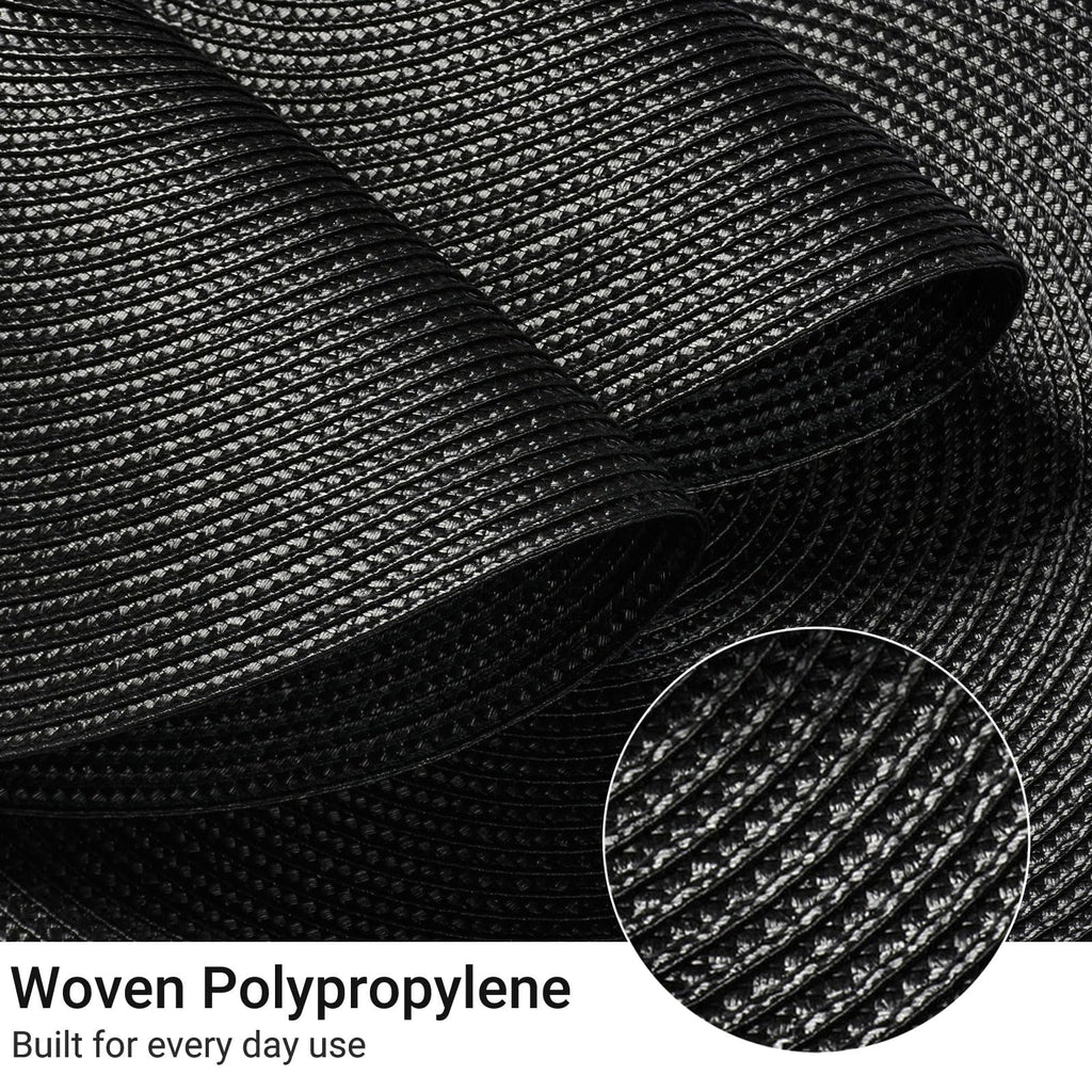 FunWheat Round Braided Placemats Set of 4 Table Mats for Dining Tables Woven Washable Non-Slip Place mats 15inch (Black, 4pcs)