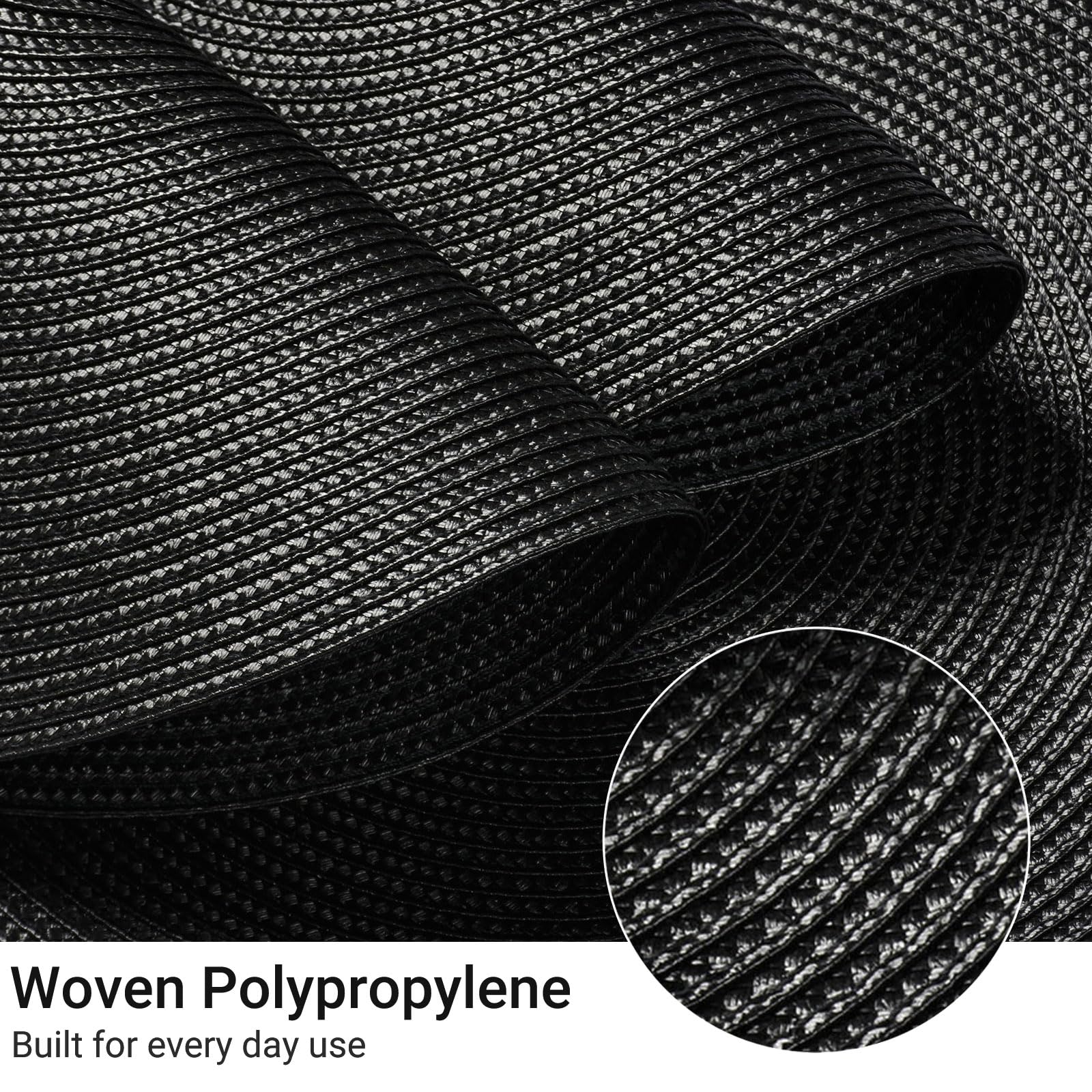 FunWheat Round Braided Placemats Set of 4 Table Mats for Dining Tables Woven Washable Non-Slip Place mats 15inch (Black, 4pcs)