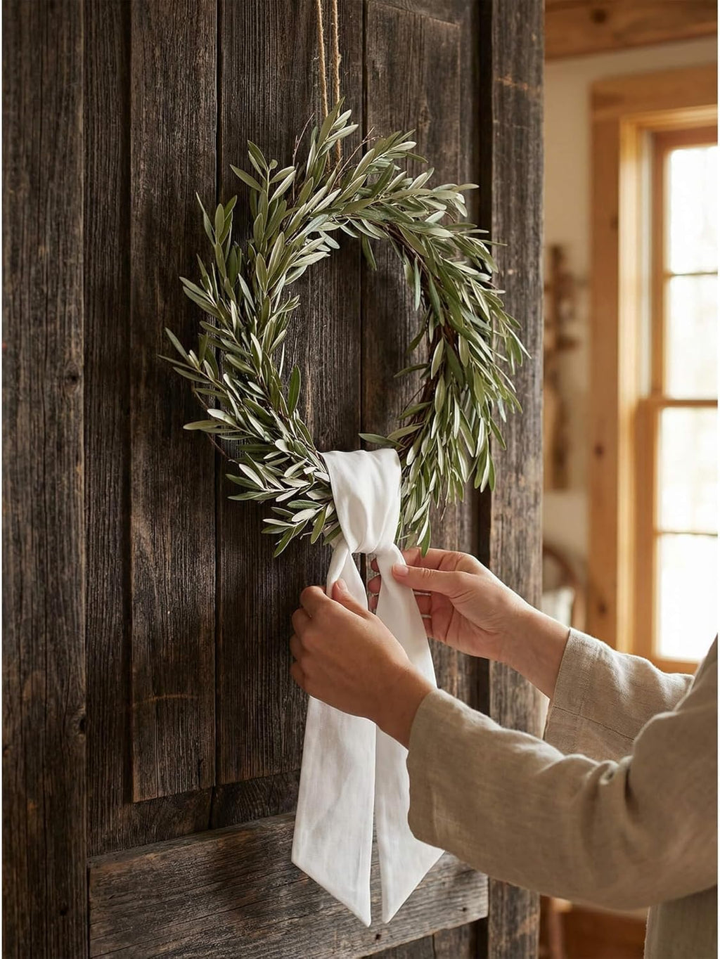 Skiennix White Linen-Style Wreath Sash - 2 Pieces, 55"x5.1" Blank Ribbon for DIY Embroidery & Monogram Holiday Decor