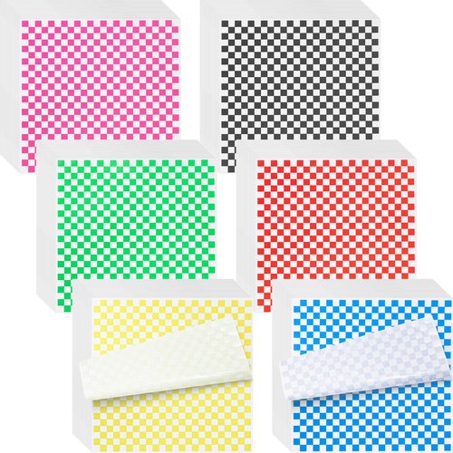 960 Pieces Deli Wax Paper Sheets 12 x 12 inches Checkered Sandwich Wrapping Paper Food Basket Liners for Food Serving, Party, Festival and Outdoors, 6 Colors