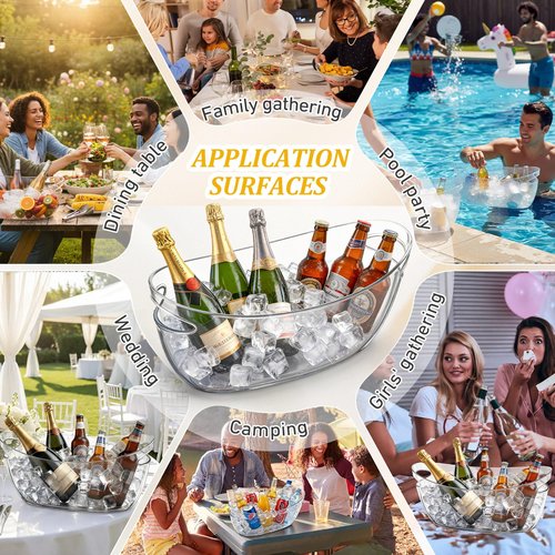 Yiyiring 4 Pcs Ice Buckets for Parties Large 5.5l Clear Beverage Tubs with Scoops, Tongs, Wine Opener, Vacuum Wine Stoppers and Bar Accessories Mimosa Bar Supplies for Champagne Beer Beverage Drinks