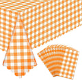 Skiennix 12 Pack Orange Gingham Tablecloths - 54" x 108" Waterproof Disposable Checkered Covers for Parties