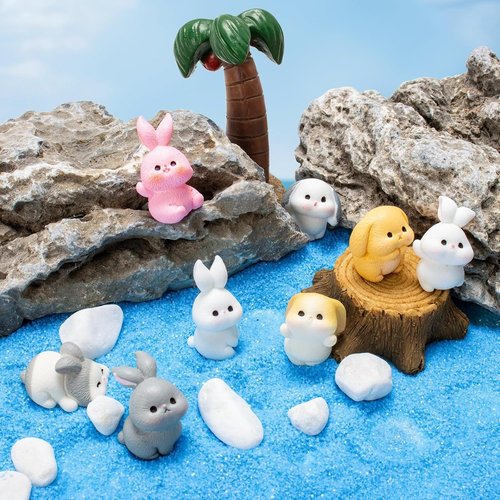 Exasinine Mini Rabbit Figurines - 24Pcs Resin Bunny Set for Fairy Garden & Home Décor