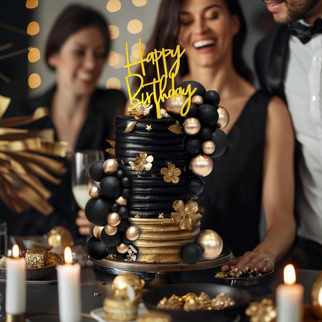 Regine Switzerland 75 PCS Black and Gold Cake Decoration Set - Perfect for Birthdays & Weddings