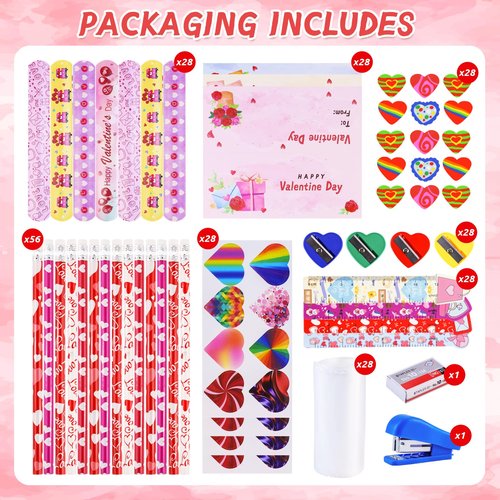 AT-DRESSINGDAY Valentine's Day Gifts Party Favor 28Pcs Stationery Gifts Party Favor Goodie Bag Exchange Gifts Rewards Prizes