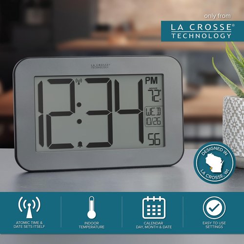 La Crosse Technology Atomic Digital Wall/Table Clock, 10" x 6.5" (513-02927)