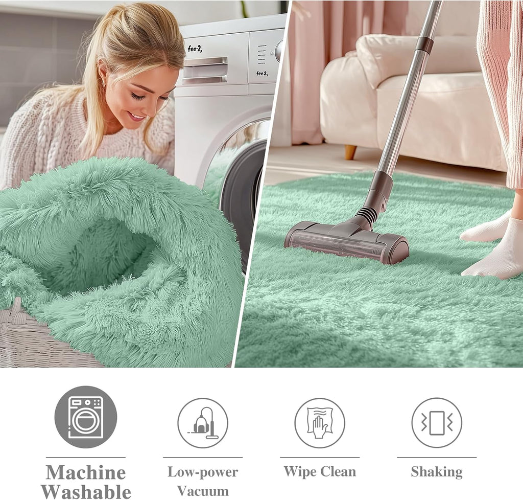 OLANLY Round Mint Green Area Rug - Soft, Fluffy, Machine Washable 3 ft Circle Carpet for Bedrooms & Nurseries