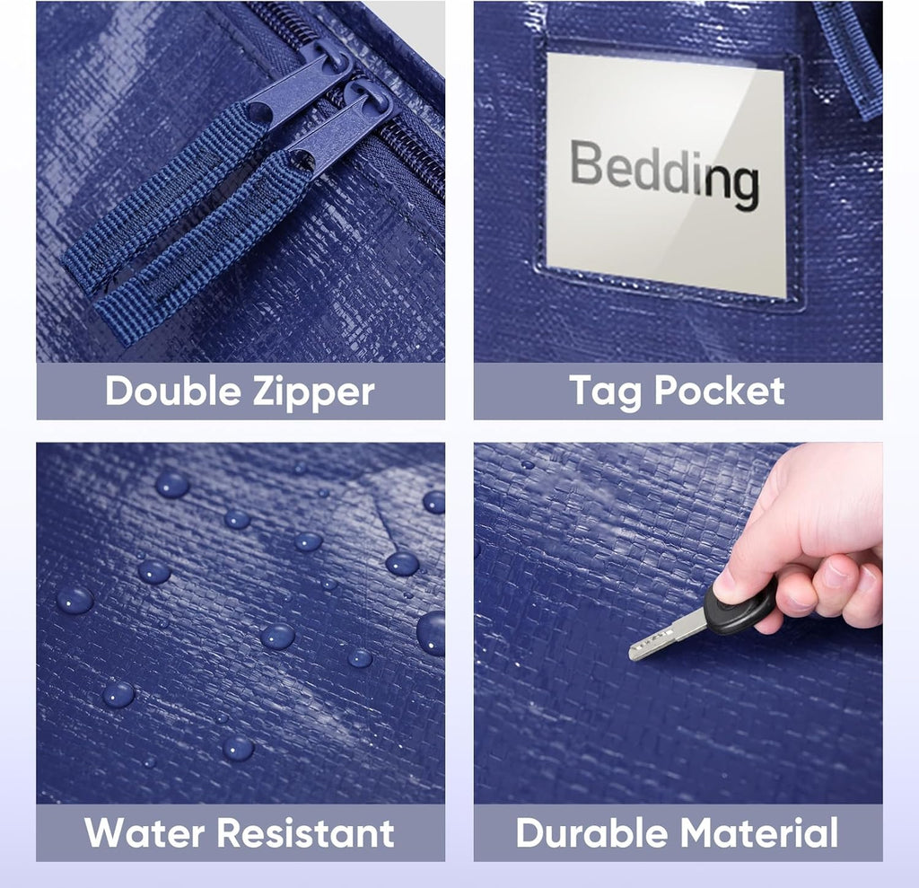 TICONN Extra Large Moving Bags - Heavy Duty Storage with Zippers & Handles | 6 Pack, Navy