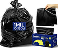 Heavy Duty Contractor Trash Bags - 33 Gallon, 30 Count | 1.0 Mil Leakproof Black Garbage Bags for Construction & Yard Debris