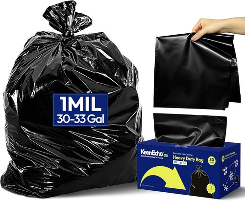 Heavy Duty Contractor Trash Bags - 33 Gallon, 30 Count | 1.0 Mil Leakproof Black Garbage Bags for Construction & Yard Debris