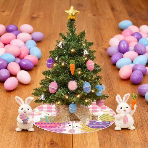 Sozize 15 Inch Mini Easter Tree Skirt 4th of July Tree Skirt American Flag Day Memorial Day Double Sided Print Mat Independence Day Easter Holiday Party Home Tabletop Christmas Tree Decoration
