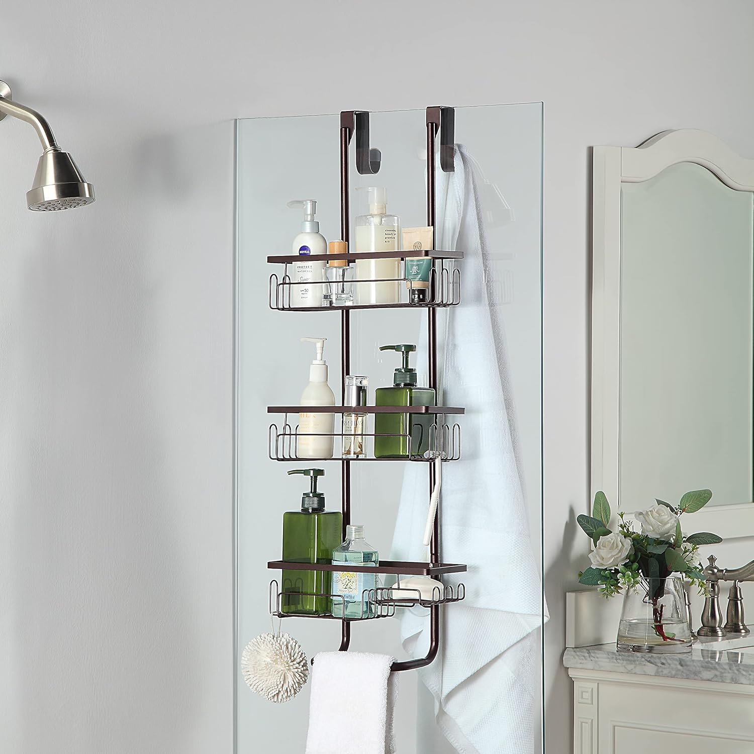 SunnyPoint Classic Metal Shower Caddy - Over Door Hanging Storage Organizer Basket