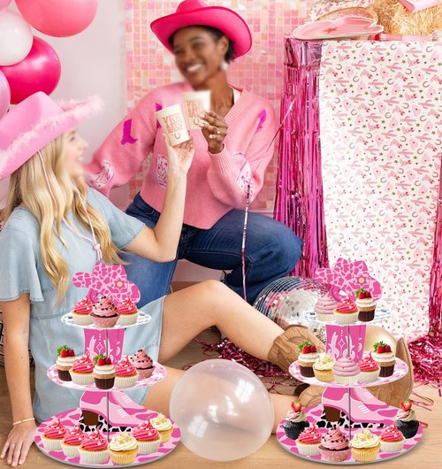 Western Cowgirl Party Decorations Cowgirl Bachelorette Cupcake Stand Decorations Let's Go Girls Cake Holder for Last Disco Bachelorette Girls Birthday Western Rodeo Party