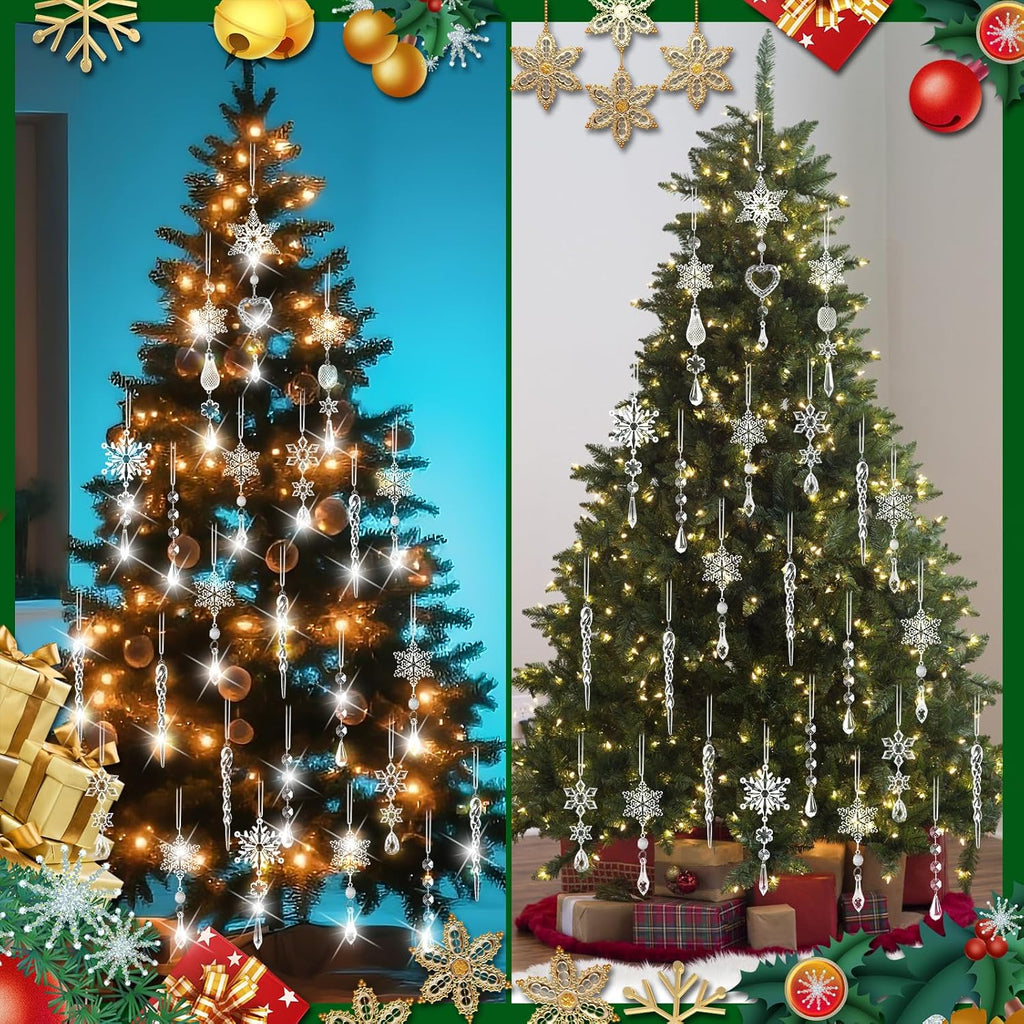 Skiennix Crystal Ornaments - 21pcs Sparkling Snowflake Christmas Tree Decorations | Holiday Home Decor