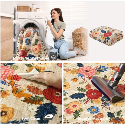 6x9 Area Rugs for Living Room: Washable Bedroom Rug Non Slip Low Pile Soft Faux Wool Non Shedding Distressed Vintage Boho Large Carpet for Dining Room Under Table Kitchen Nursery Entryway Farmhouse
