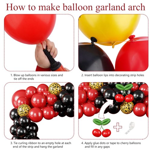 THAWAY 124Pcs Cheetah Print Birthday Decorations, Red Cherry and Leopard Theme Party Supplies with 73x43" Backdrop, 2 Tablecloths, Balloon Arch Kit and Cake Toppers for Women Girls Lady Night