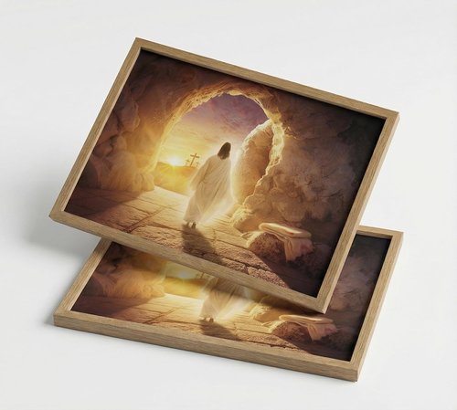KYSNGMT Framed Jesus Resurrection Wall Art - He Is Risen Canvas Print for Home Decor | Religious Gift